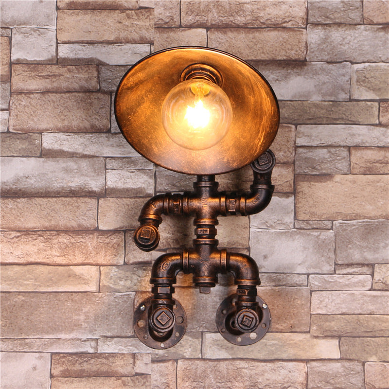 Contemporary Industrial Dome Pipe Iron 1-Light Wall Sconce Lamp For Living Room