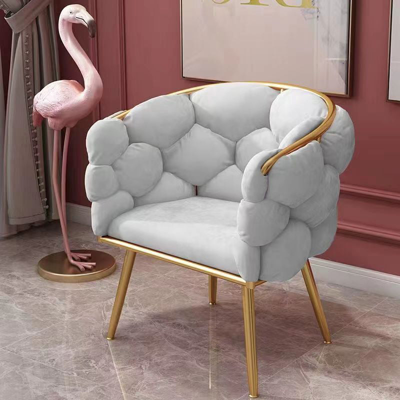 Contemporary Creative Half Round Bubble Fabric Metal Vanity Stool Backrest For Bedroom