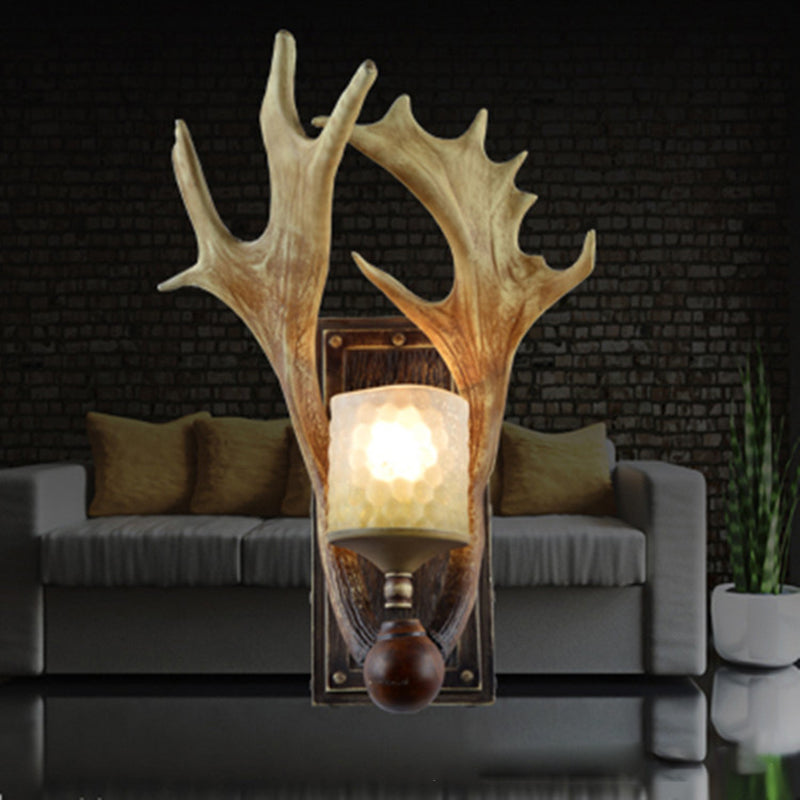 Contemporary Scandinavian Antler Cylinder Resin Glass 1-Light Wall Sconce Lamp For Living Room