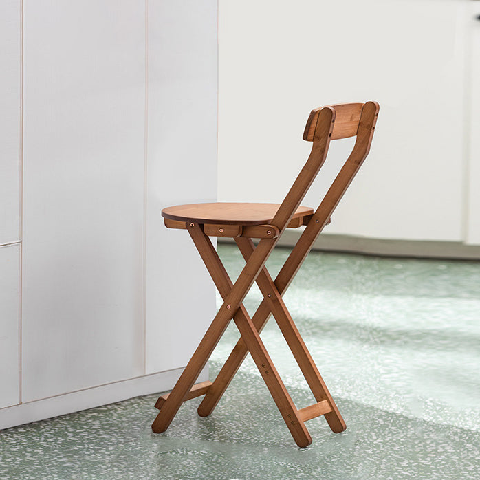 Contemporary Retro Round Foldable Solid Wood Bar Stool Backrest For Dining Room