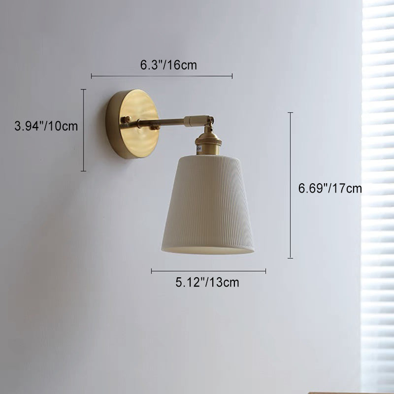 Contemporary Scandinavian Trapezoidal Cup Stripe Ceramic Brass 1-Light Wall Sconce Lamp For Living Room