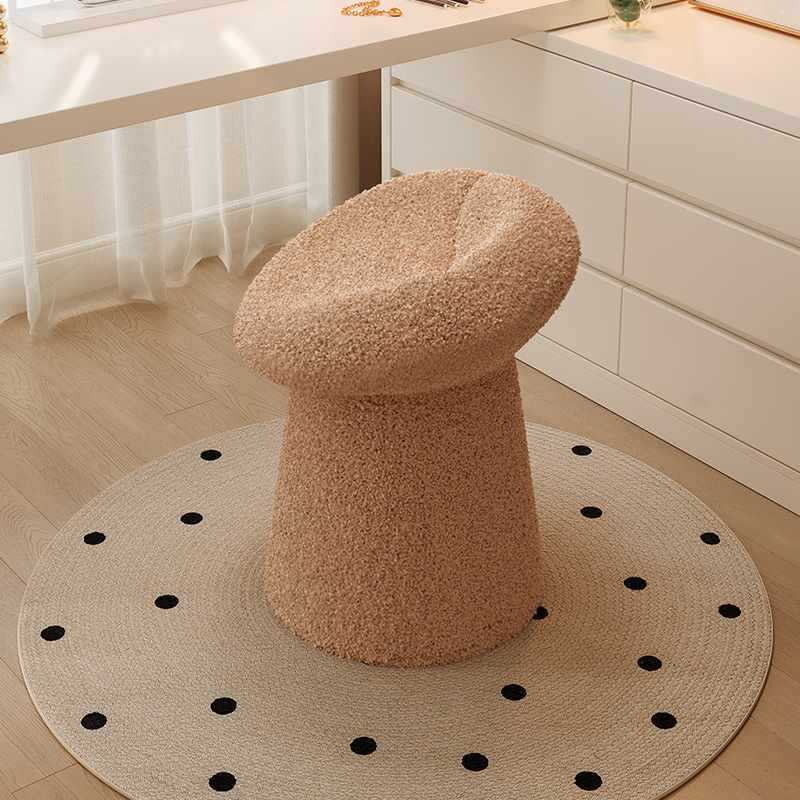 Contemporary Scandinavian Lambswool Round Vanity Stool For Bedroom