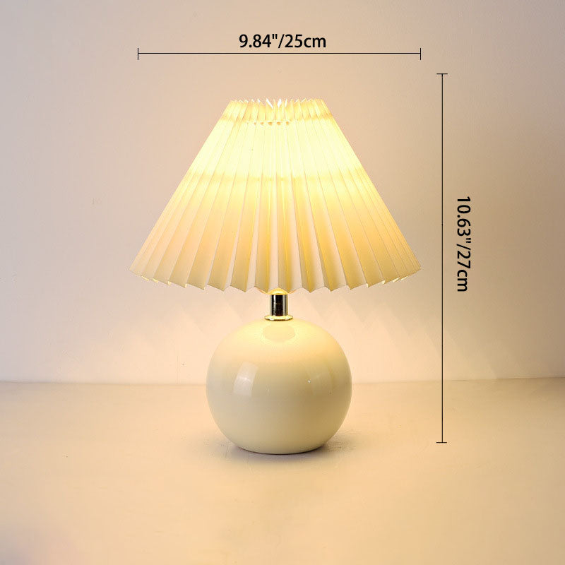 Modern Minimalist Round Pleated Ceramic PVC 1-Light Table Lamp For Bedroom