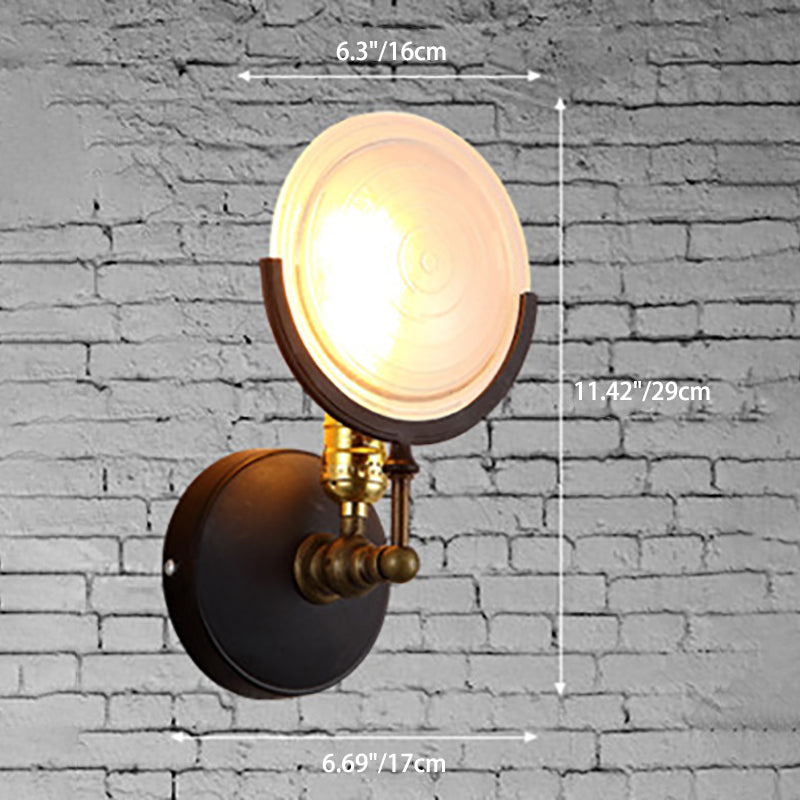 Contemporary Industrial Iron Glass Round Disc 1-Light Wall Sconce Lamp For Dining Room