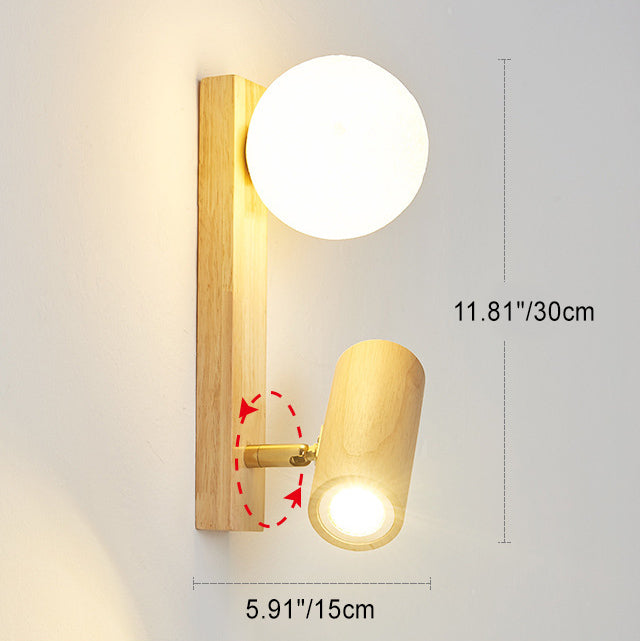 Contemporary Scandinavian Rectangular Orb Cylinder Wood PE LED Wall Sconce Lamp For Bedroom