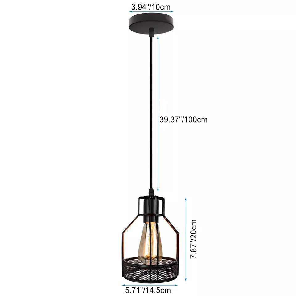 Traditional Vintage Iron Cage Design Glass 1-Light Pendant Light For Living Room