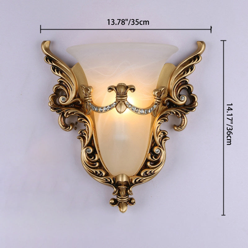 Traditional European Wings Cup Resin Glass 1-Light Wall Sconce Lamp For Bedroom