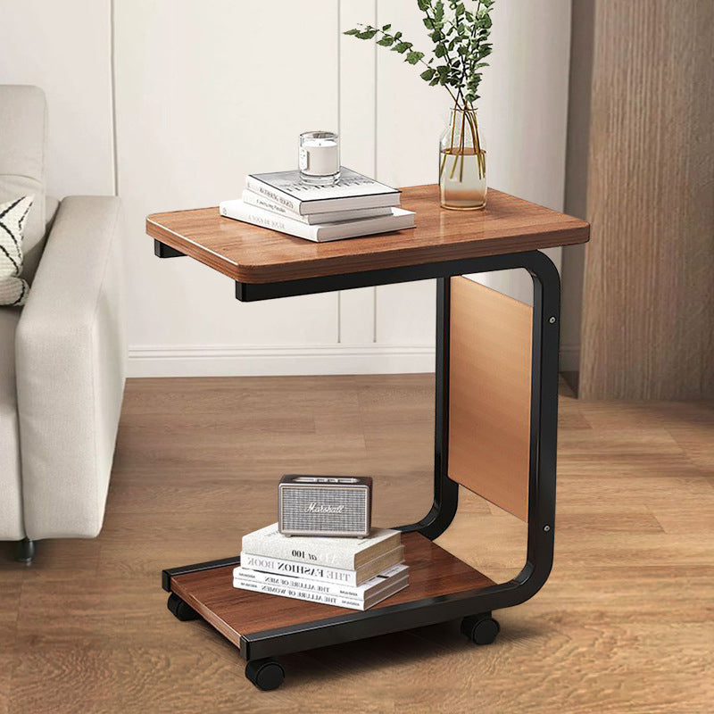 Modern Minimalist Square Steel Plate Side Table  Wheels Two Tiers For Living Room