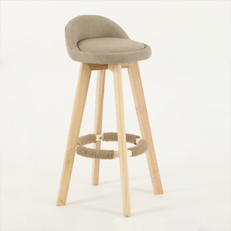 Traditional Vintage Round Fabric Wood Frame Swivel Bar Stool Low Back Footrest For Dining Room