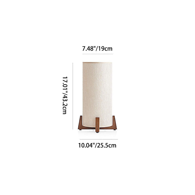 Traditional Japanese Cylinder Wooden Fabric 1-Light Table Lamp For Bedroom