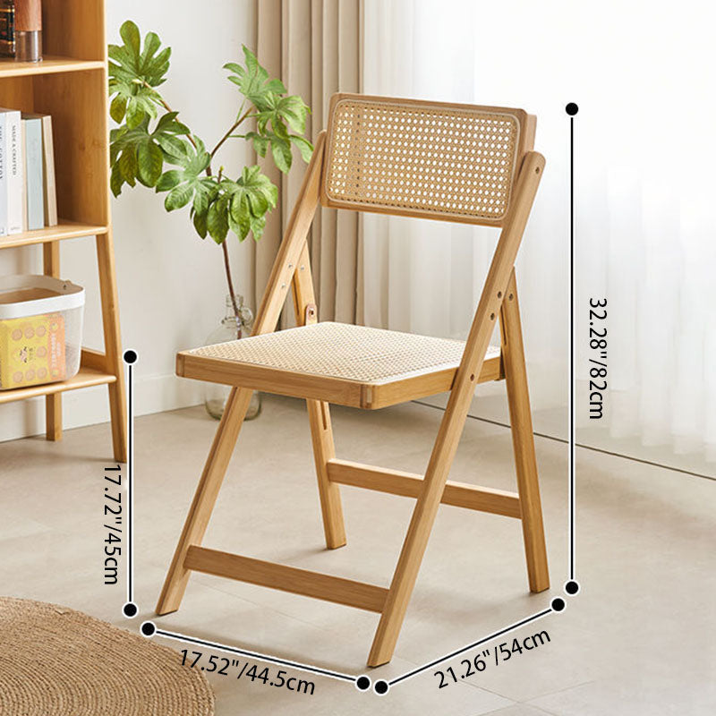 Modern Minimalist Foldable Square Rattan Wood Dining Chair Backrest Armrest For Dining Room