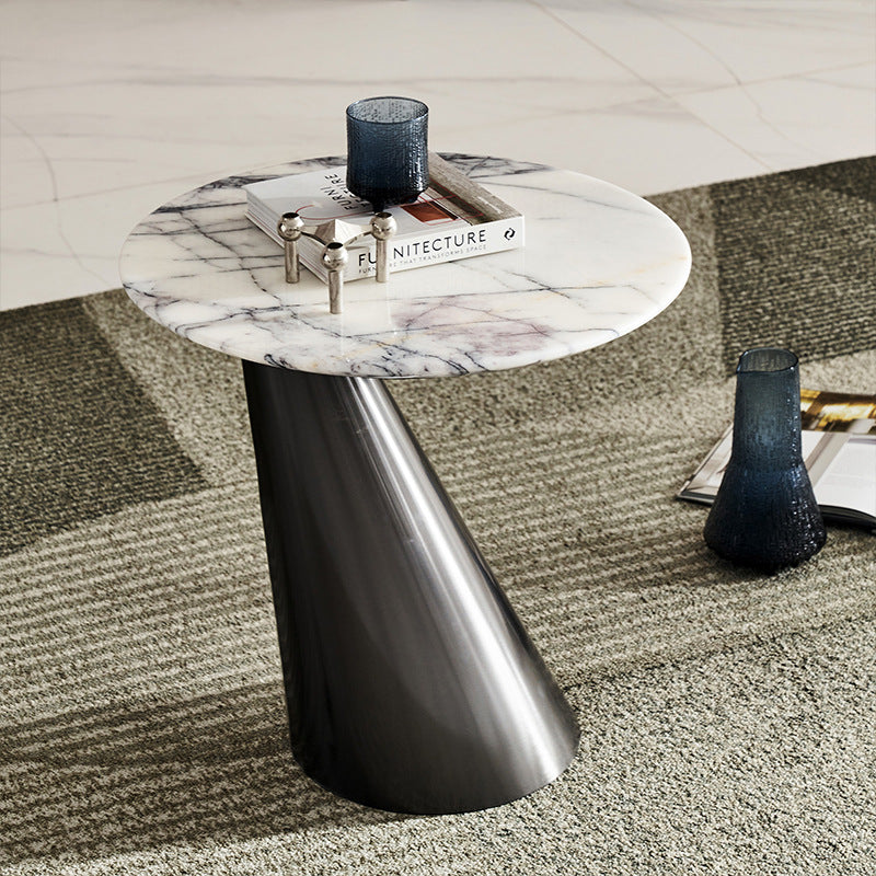 Modern Minimalist Round Marble Stainless Steel End Table 1-Tier For Living Room