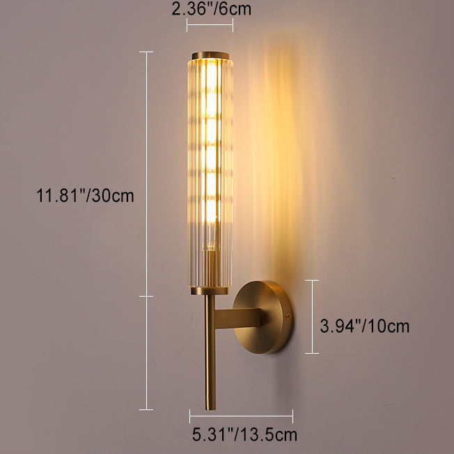 Modern Luxury Brass Glass Cylinder 1-Light Wall Sconce Lamp For Bedroom