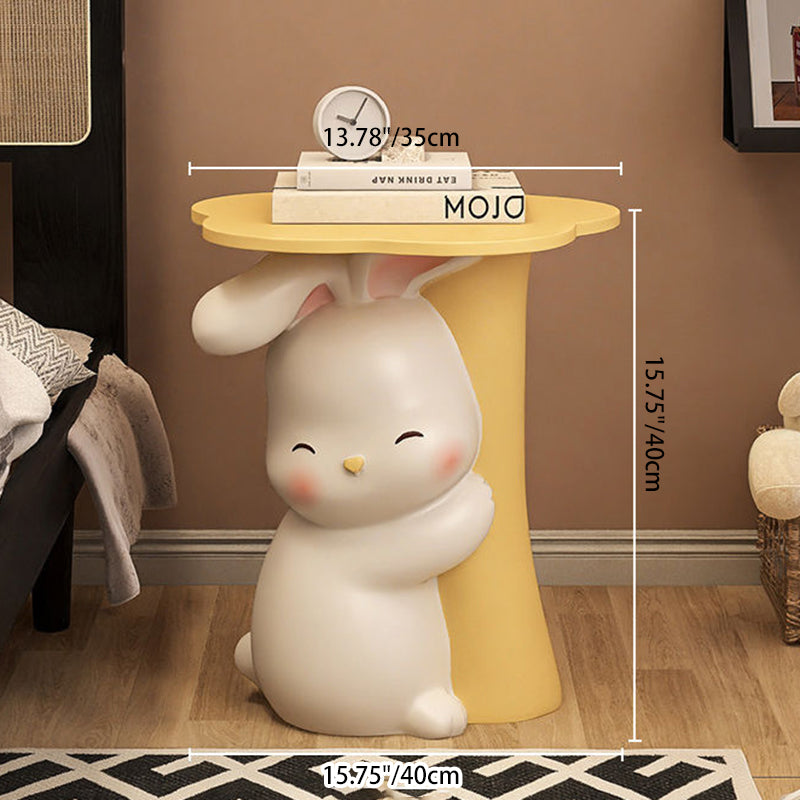 Contemporary Creative Kids Flower Rabbit Resin Wood End Table 1-Tray For Bedroom