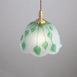 Traditional Vintage Round Leaf Copper Glass 1-Light Pendant Light For Living Room