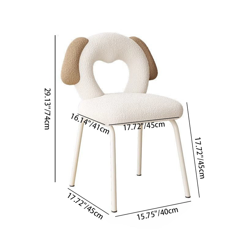 Modern Art Deco Hollow Dog Square Lambswool Wood Metal Vanity Stool Backrest Armless For Bedroom