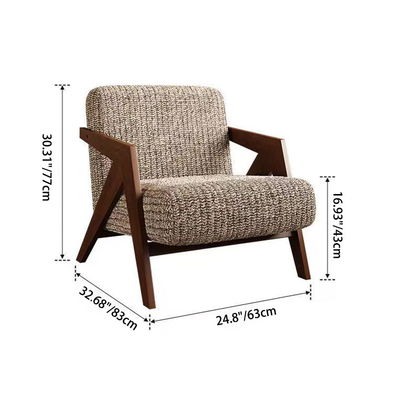 Contemporary Nordic Square Upholstered Cotton Linen Fabric Solid Wood Accent Chair Backrest Armrest For Living Room