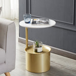 Modern Minimalist Round Iron Rock Slab Side Table 1-Storage For Living Room