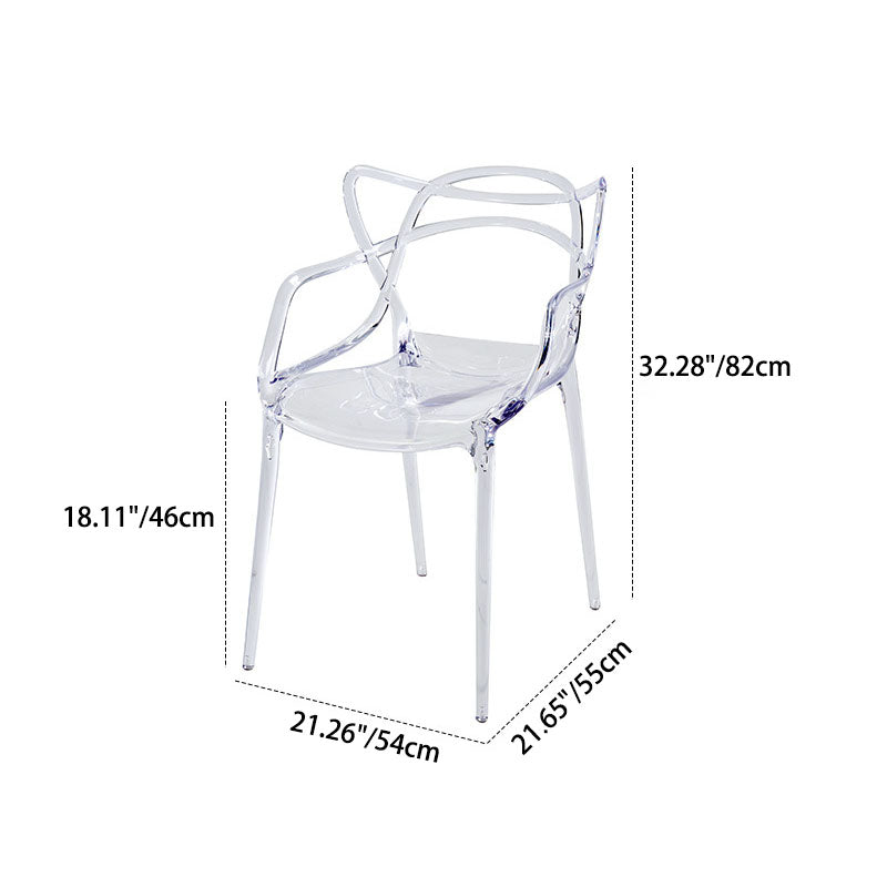 Contemporary Creative Curved Frame Plastic Acrylic Dining Chair Backrest Armrest For Dining Room