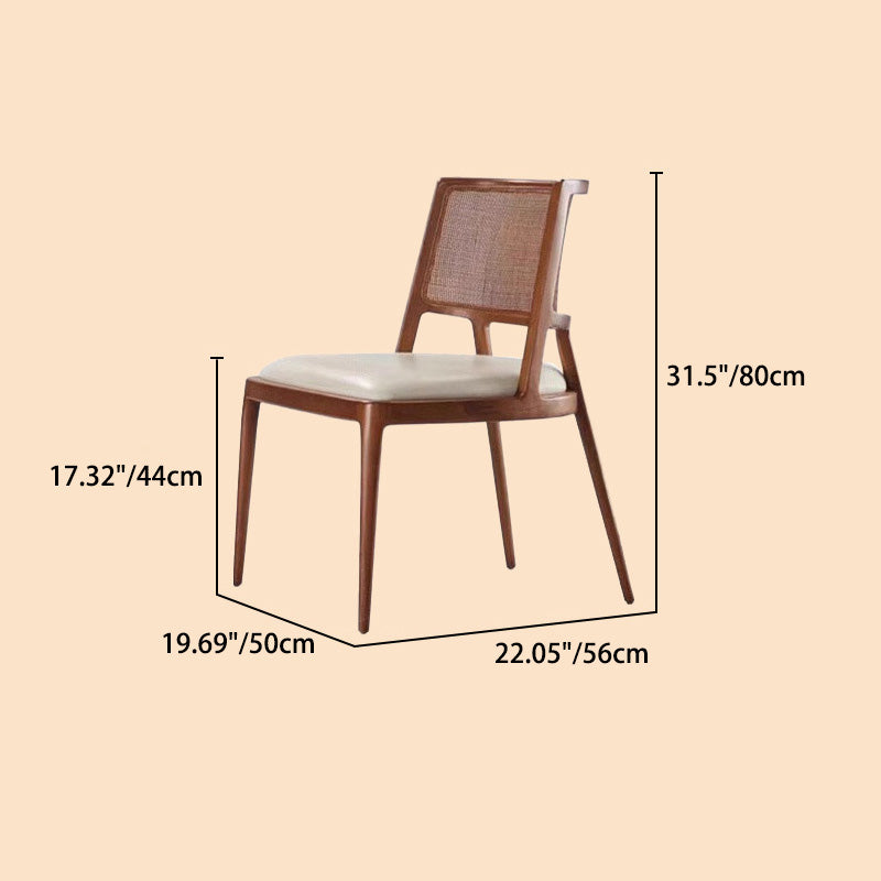 Contemporary Retro Square Microfiber Leather Upholstered Wood Dining Chair Rattan Backrest For Dining Room