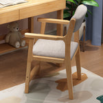 Contemporary Nordic Rubber Wood Cotton Linen Sponge Square Desk Chair Backrest Armrest For Home Office