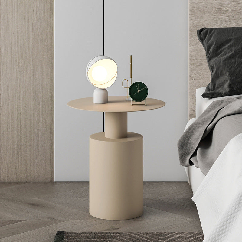 Modern Minimalist Round Cylinder Iron Nightstand 1-Tray For Bedside