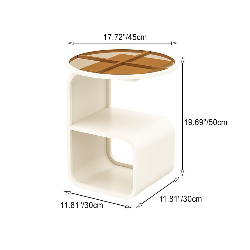 Modern Minimalist Round Square Base Glass Iron End Table 3-Tier For Living Room