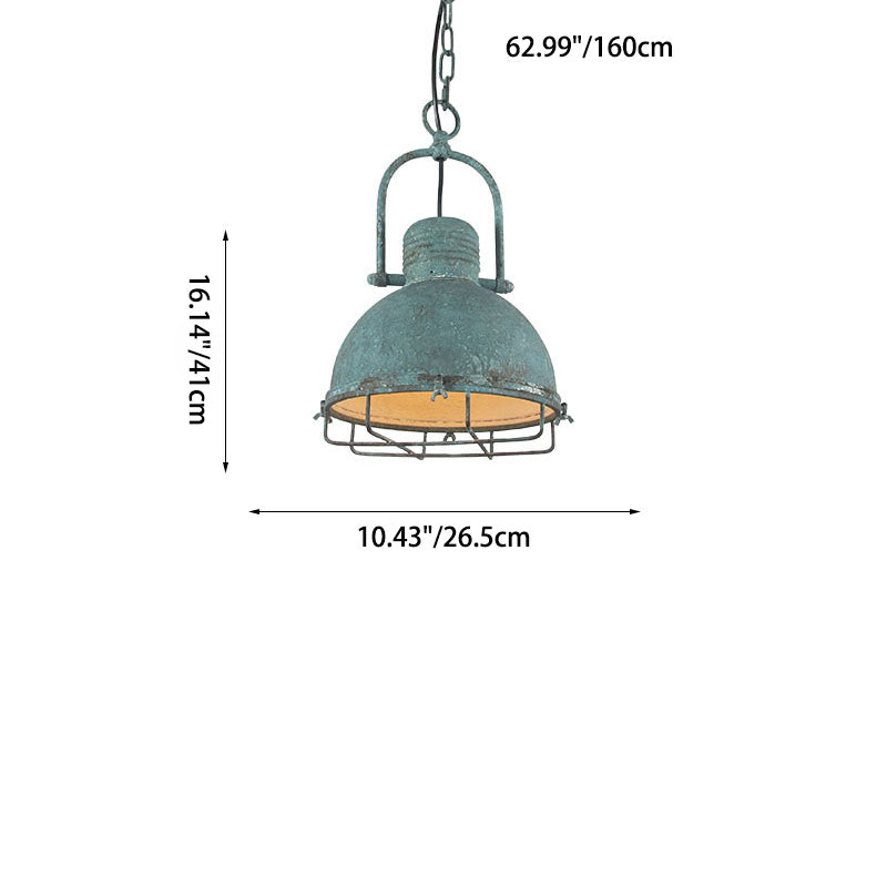 Traditional Rustic Distressed Iron Semicircular Shade 1-Light Pendant Light For Dining Room