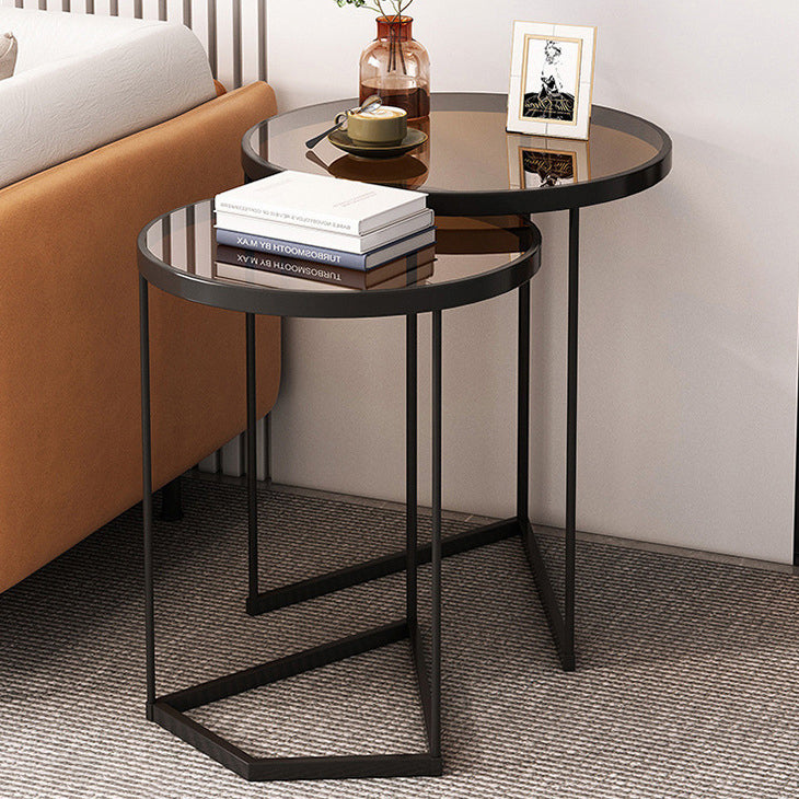 Contemporary Simplicity Round Glass Top Nesting Side Table For Living Room