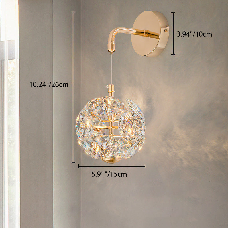 Contemporary Luxury Crystal Hardware Round Shade Dandelion Design LED Wall Sconce Lamp For Living Room