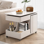 Modern Minimalist Rectangular Metal Plate Wood Side Table 2-Drawer For Living Room