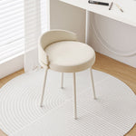 Modern Minimalist Round Cotton Linen Leather Iron Vanity Stool Low Backrest For Bedroom