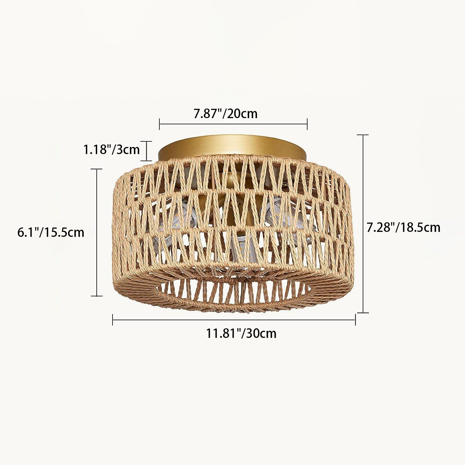 Contemporary Boho Rattan Weaving Cage 3-Light Semi-Flush Mount Ceiling Light For Living Room