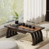 Traditional Chinese Rectangular Curved Bamboo Plank Coffee Table For Living Room