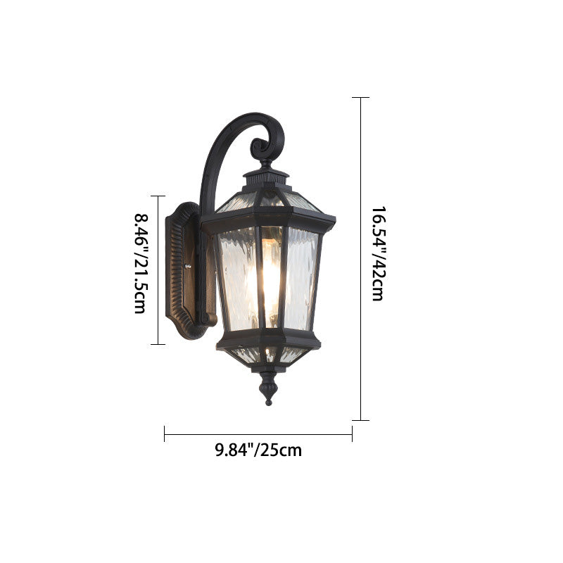 Traditional European Waterproof Aluminum Glass Octagon Cylinder 1-Light Wall Sconce Lamp For Garden