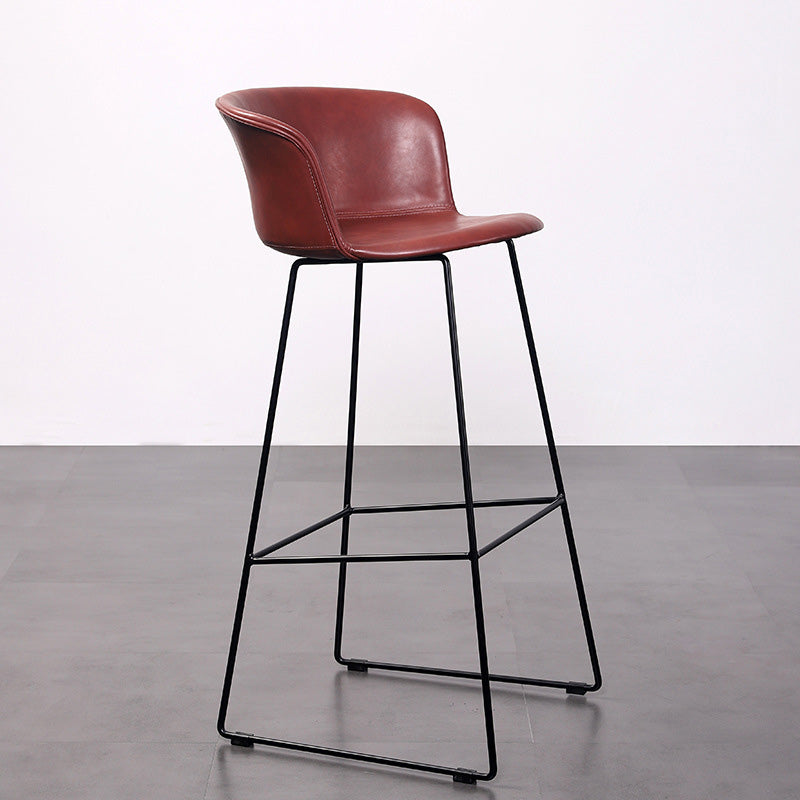 Contemporary Retro Square Leather Stainless Steel Bar Stool Backrest Footrest For Dining Room