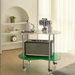 Modern Minimalist Mango Shaped Glass Stainless Steel Side Table Wheels Two Tiers For Living Room