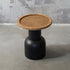 Traditional Vintage Round Cylinder Iron Rattan Wood End Table For Living Room