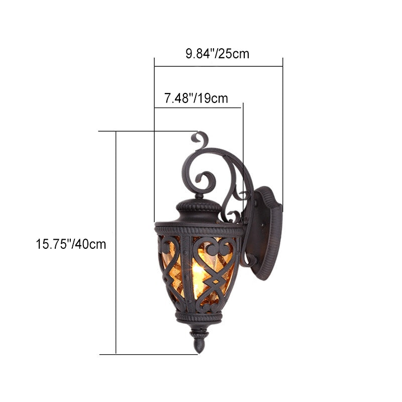 Traditional European Lantern Shaped Aluminum Glass 1-Light Outdoor Wall Sconce Lamp For Garden