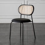 Contemporary Nordic Round Leather Wood Rattan Chair Backrest For Living Room