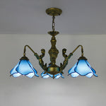 Traditional Tiffany Floral Iron Glass 3/5 Light Chandelier For Living Room