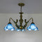 Traditional Tiffany Floral Iron Glass 3/5 Light Chandelier For Living Room