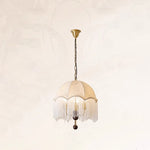 Traditional French Round Tassel Iron Wood Fabric 3-Light Pendant Light For Living Room