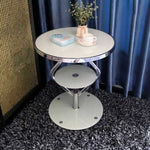 Contemporary Nordic Round Lozenge Glass Stainless Steel End Table 2-Tier For Living Room