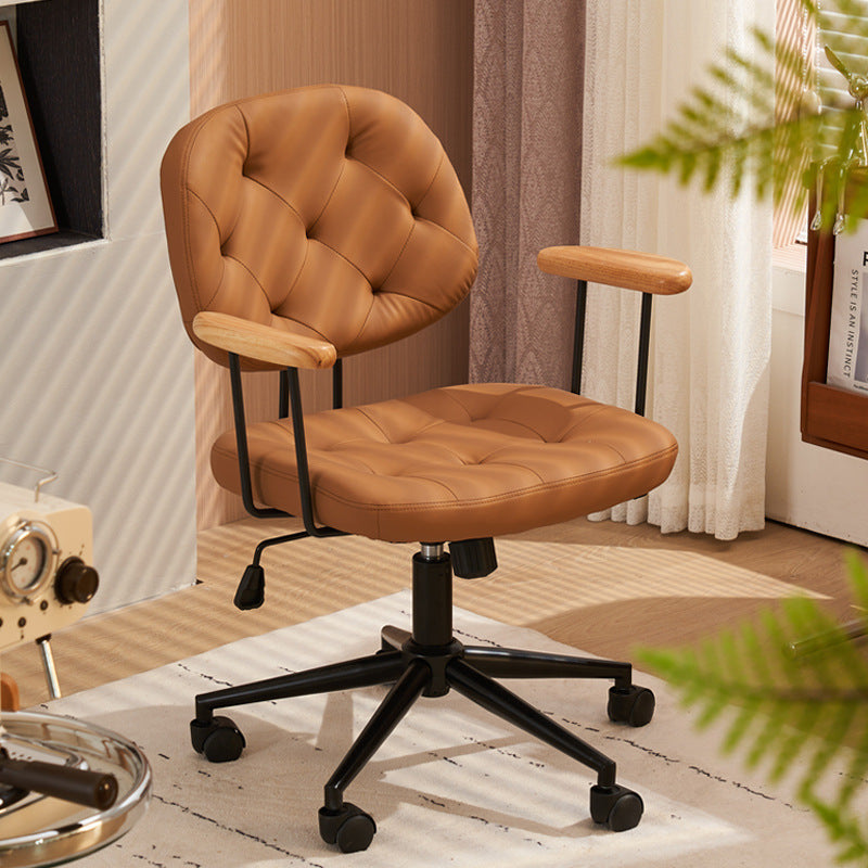 Modern Minimalist Square Leather Wood Steel Chair Backrest Armrest For Bedroom