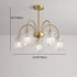 Contemporary Retro Curved Rod Flower Cup Copper Glass 3/5/6 Light Chandelier For Living Room