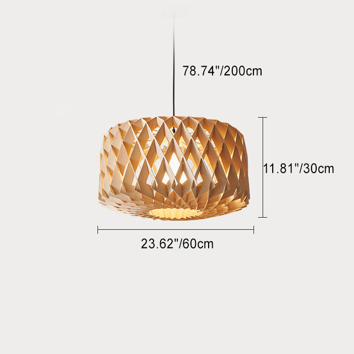 Modern Minimalist Round Diamond Solid Wood Skeleton 1-Light Pendant Light For Living Room