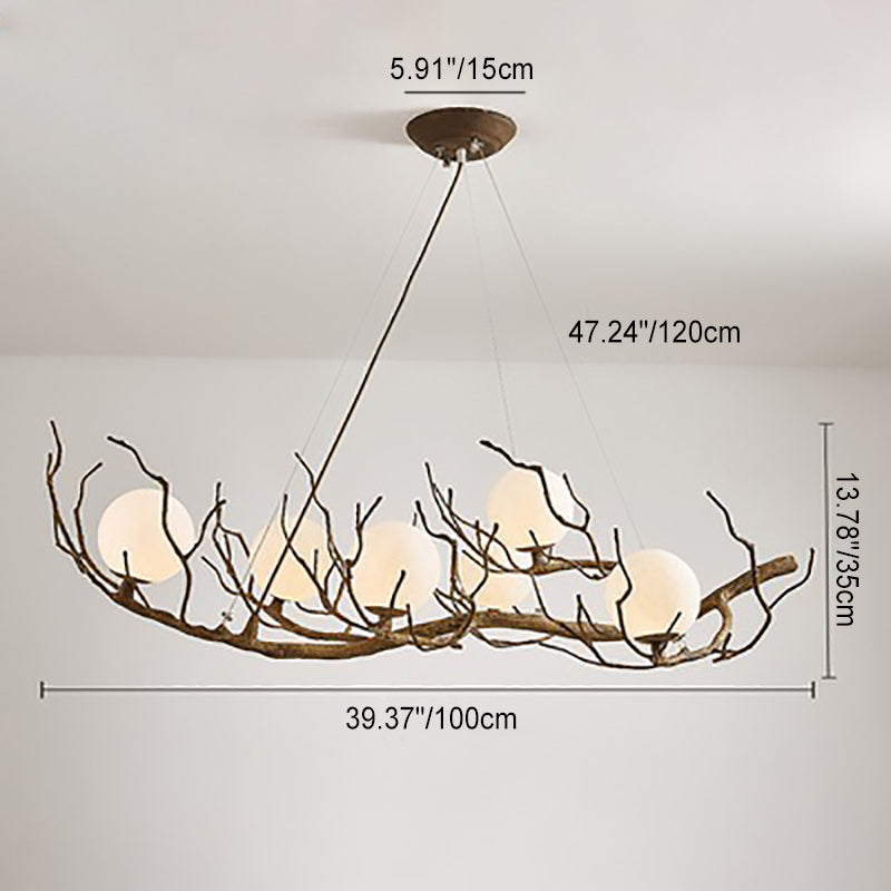 Contemporary Creative Tree Branch Iron Resin Glass 6-Light Chandelier For Dining Room