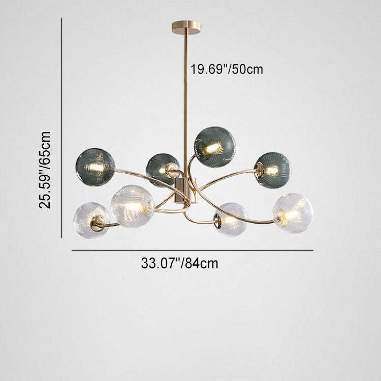 Contemporary Nordic Branch Line Orb Hardware Glass 6/8/12 Light Chandelier For Living Room