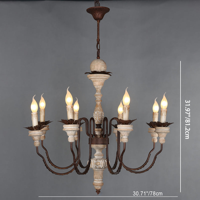 Traditional Rustic Curved Rod Candelabra Wooden Iron 6/8 Light Chandelier For Living Room